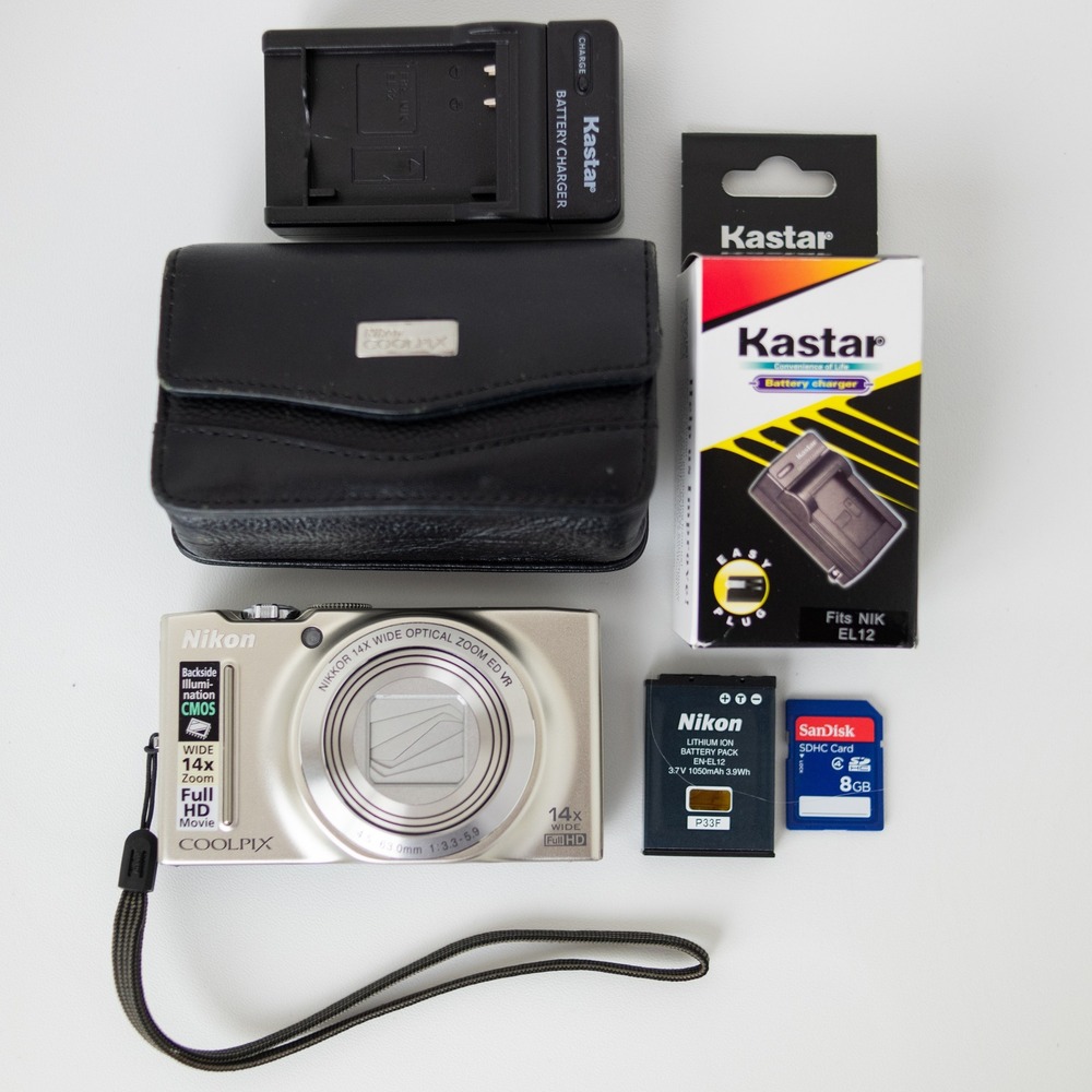 Nikon COOLPIX S8200 16.1MP Digital Camera Silver 14x Zoom Full HD 16.1MP Bundle